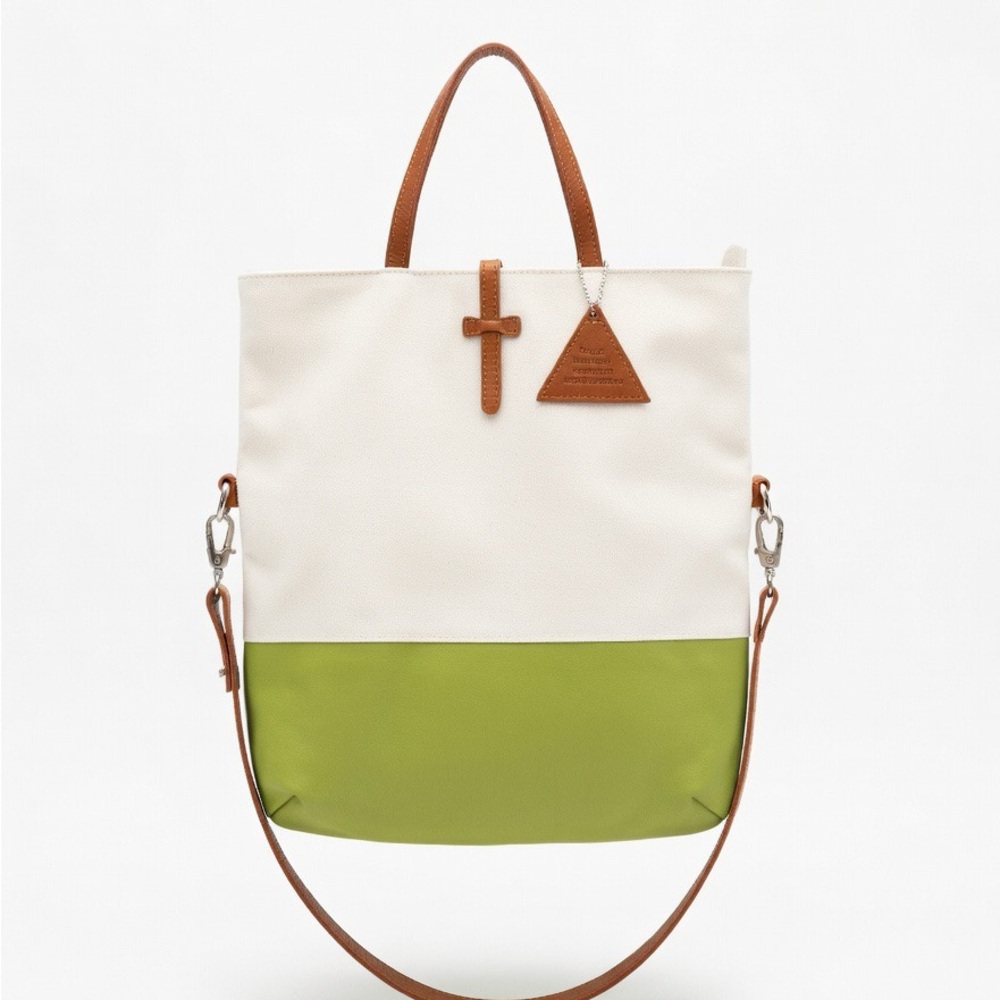 Spiral White and lime green Crossbody and tote bag